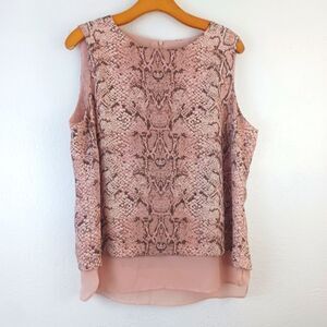 Rose & Olive Womens XL Lined Sleeveless Beige Pink Snakeskin Print Blouse